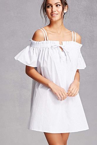 Forever21 Pinstripe Open-shoulder Dress