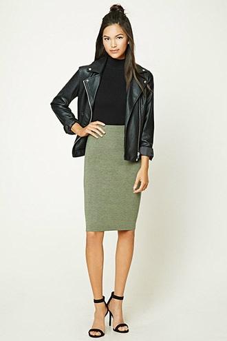 Forever21 Women's  Heather Olive Stretch-knit Bodycon Skirt