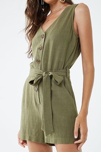 Forever21 Belted Linen-blend Romper