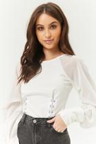 Forever21 Hook-and-eye Mesh-sleeve Top