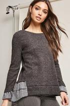 Forever21 Gingham-trim Brushed-knit Top