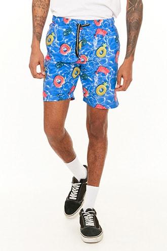 Forever21 Drill Clothing Pool Print Swim Trunks