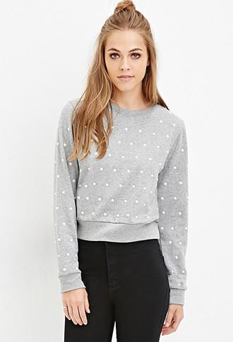 Forever21 Women's  Faux Pearl Heathered Sweatshirt