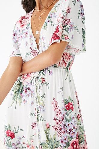 Forever21 Floral Button-front Lace-trim Maxi Dress