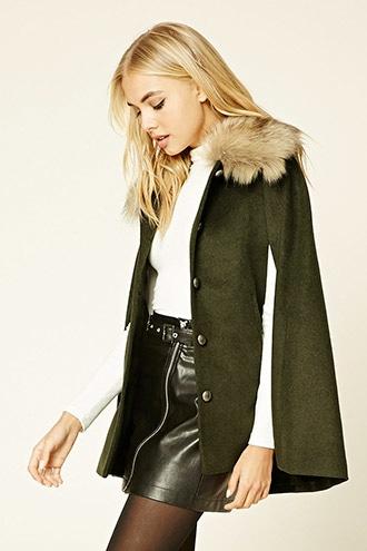 Forever21 Women's  Faux Fur-trimmed Cape