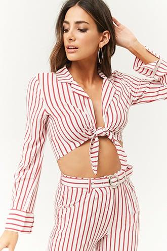 Forever21 Tie-front Striped Crop Top