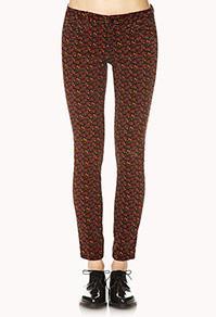 Forever21 Retro Floral Corduroy Skinnies