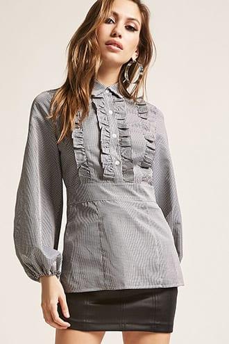 Forever21 Gingham Ruffle-front Shirt
