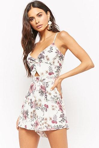Forever21 Floral Twist-front Romper