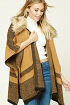 Forever21 Women's  Striped Faux Fur-trimmed Shawl