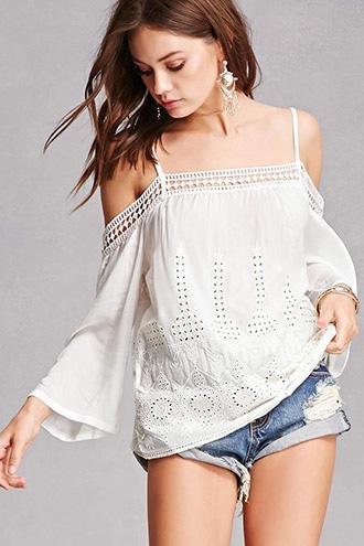 Forever21 Eyelet Open-shoulder Top