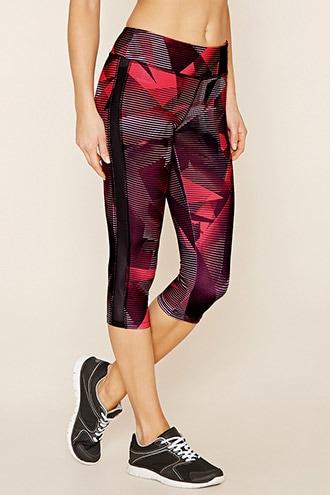 Forever21 Women's  Blossom & Black Active Abstract Capri Leggings
