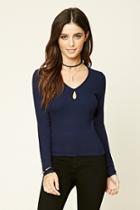 Forever21 Women's  Navy Keyhole Cutout Top