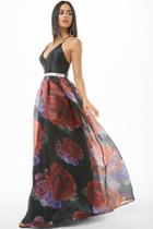 Forever21 Rhinestone Rose Floral Satin Gown
