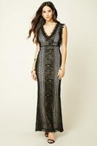 Forever21 Women's  Black & Nude Crochet Lace Maxi Dress