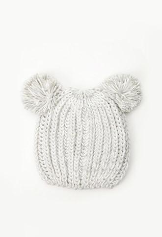 Forever21 Pom-ears Marled Beanie (grey/cream)