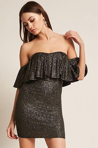 Forever21 Metallic Off-the-shoulder Dress