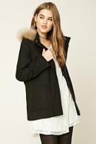Forever21 Hooded Faux Fur Zippered Jacket
