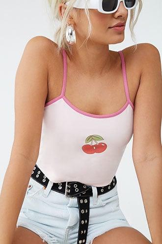 Forever21 Spill The Tea Cherry Graphic Cropped Cami