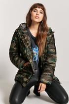 Forever21 Camo Print Hooded Puffer Jacket