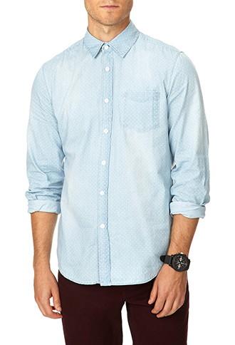 21 Men Slim Fit Polka Dot Chambray Shirt
