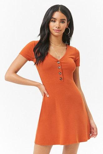 Forever21 Ribbed Button-front Skater Dress