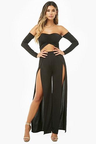 Forever21 Sheeny Off-the-shoulder Cutout Jumpsuit