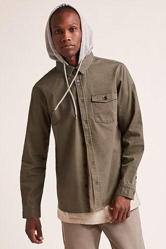 Forever21 Contrast Hooded Canvas Shirt