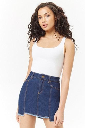 Forever21 Frayed Step-hem Denim Skirt