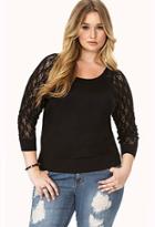 Forever21 Plus Women's  Black Metallic Ribbed Lace Sweater