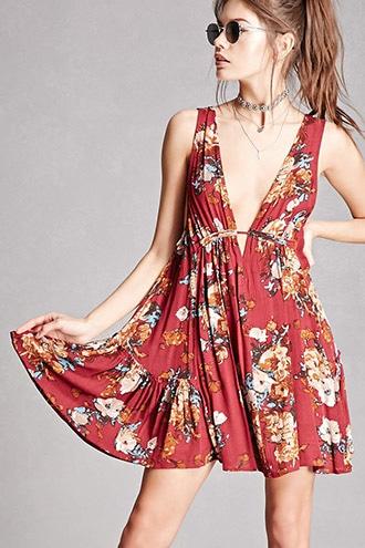 Forever21 Floral V-cut Mini Dress