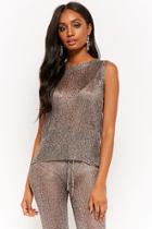Forever21 Sheer Metallic Lace-up Top