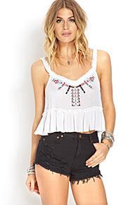 Forever21 Folk Embroidered Crop Top