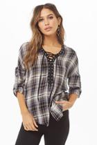 Forever21 Plaid Lace-up Top