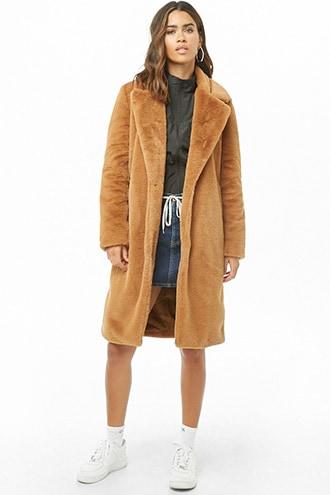 Forever21 Faux Fur Open-front Longline Coat