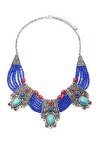 Forever21 B.silver & Navy Faux Stone Statement Necklace