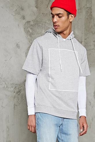 Forever21 Grid Print Short-sleeve Hoodie