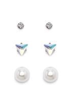 Forever21 Faux Gemstone Stud Set (silver/clear)