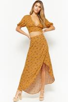Forever21 Floral Plunging Open-back Crop Top & High-low Skirt Set