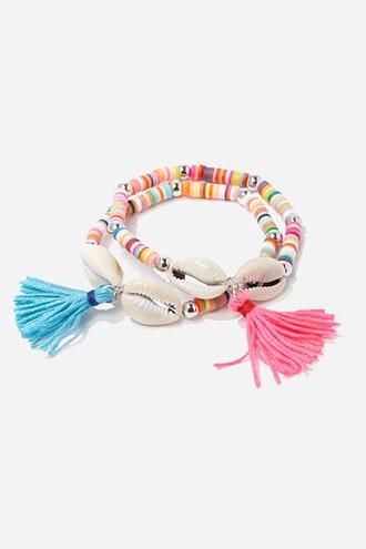 Forever21 Cowrie Shell Stretch Bracelet Set