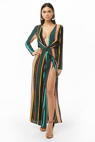 Forever21 Striped High-slit Maxi Dress