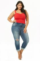 Forever21 Plus Size Distressed Cuffed Ankle Skinny Jeans