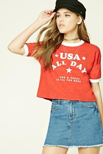 Forever21 Usa Graphic Ringer Tee