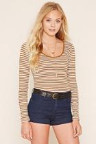 Forever21 Women's  Striped Ribbed Knit Tee