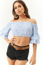 Forever21 Striped Off-the-shoulder Frayed Crop Top