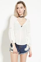 Forever21 Women's  Cream Embellished Peasant Top