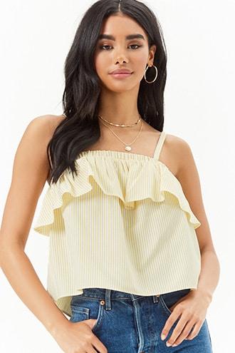 Forever21 Flounce Pinstriped Top