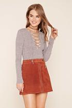 Forever21 Women's  Blush & Grey Marled Lace-up Top