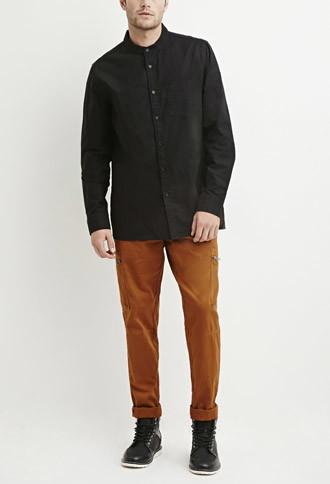 21 Men Men's  Brown Slim Fit Zip-pocket Pants