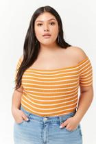 Forever21 Plus Size Striped Off-the-shoulder Knit Crop Top